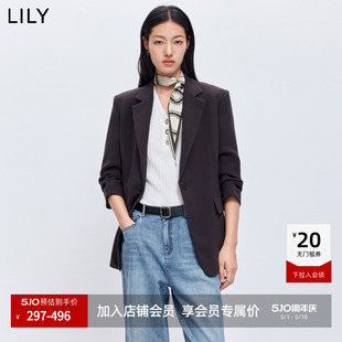 LILY2026春秋新薄款 外套女 复古老钱风收腰小个子气质通勤黑色西装