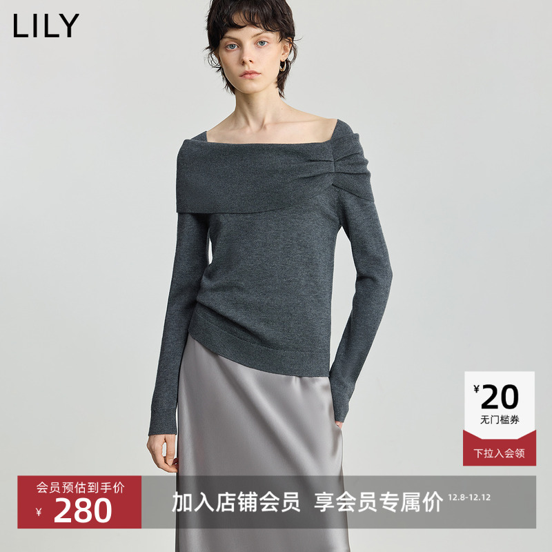 LILY羊毛混纺一字肩套头针织衫