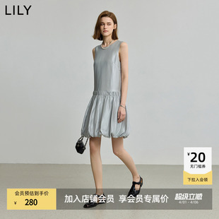LILY2025新款 ART系列 商场同款 气球裙花苞连衣裙 格雷系无袖