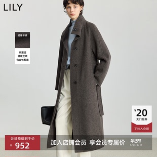 LILY2025冬新款女装羊毛羊绒混纺老钱立领双面呢大衣毛呢外套长款