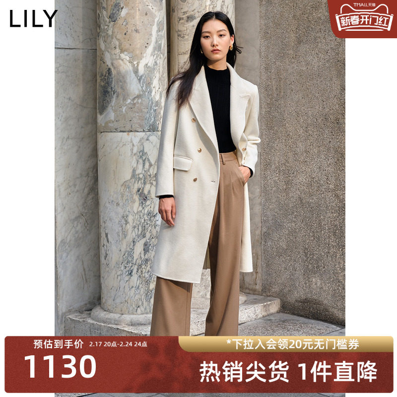 【明星同款】LILY23冬新品高级感通勤绵羊毛双面呢羊绒大衣外套女