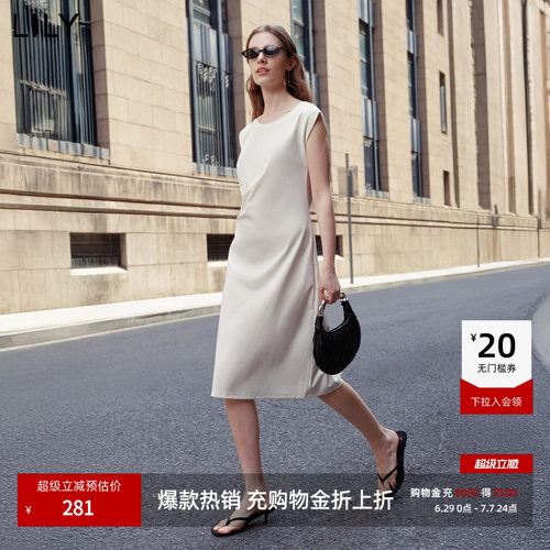 LILY通勤收腰飞袖修身气质连衣裙