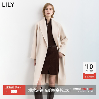 LILY混纺毛呢外套长款青果呢大衣