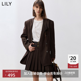 【商场同款】LILY新款可可棕设计感无领大廓形西装外套女款
