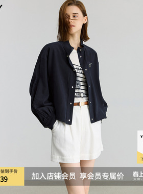 【商场同款】LILY2025新款女装莱赛尔混纺复古通勤夹克外套短款
