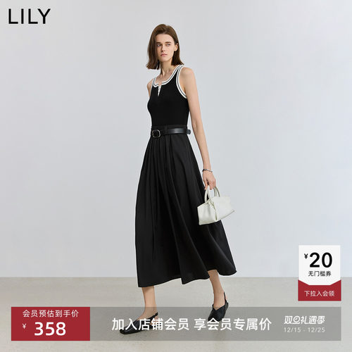 LILY撞色经典款小黑裙吊带连衣裙