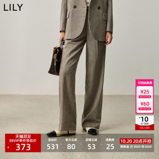LILY2025新款女装绵羊毛混纺老钱风宽松休闲OL通勤西装裤阔腿裤