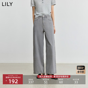 女 直筒裤 LILY2025新款 全棉复古宽松休闲显瘦百搭通勤灰色牛仔裤