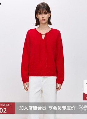 LILY2026春新款兔绒羊毛混纺新年节日手工盘带扣飘带针织衫毛衣女