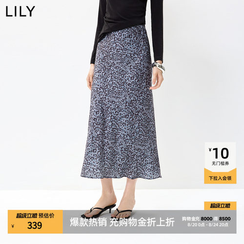 LILY通勤显瘦豹深色复古纹半身裙