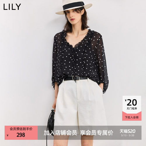 LILY法式波点宽松休闲雪纺衫