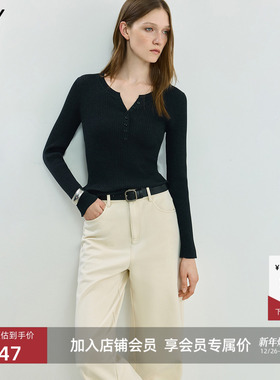 LILY2025新款女装天丝醋酸混纺修身气质通勤纯色针织衫毛衣上衣