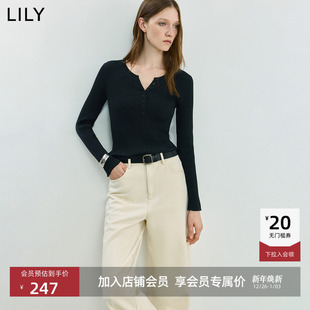 气质通勤纯色针织衫 天丝醋酸混纺修身 毛衣上衣 女装 LILY2025新款