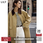 女装 法式 高级感撞色翻领经典 LILY2025新款 卡其色中长款 风衣外套