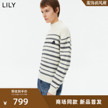 【专柜甄选】LILY2023冬新款女装绵羊毛复古条纹通勤高领针织衫女