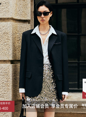 LILY2025新款设计感松弛感宽松休闲气质职业通勤黑色西装外套女