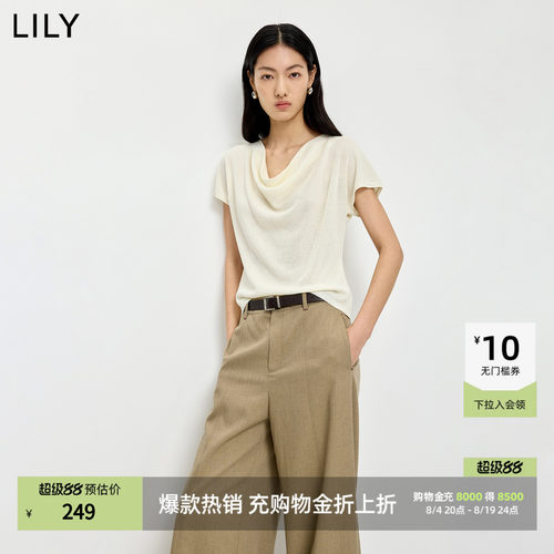LILY通勤新款莱赛尔混纺针织短袖