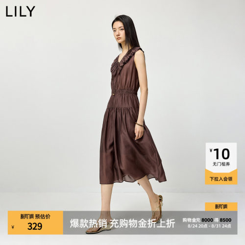LILY通勤荷叶边收腰无袖连衣裙