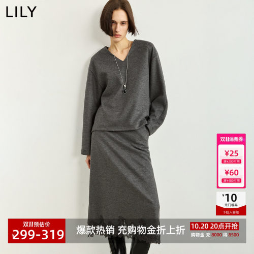 LILY通勤百搭廓形弯刀复古套头衫