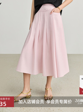 LILY2025新款设计感不对称高腰宽松休闲A字半身裙百褶裙女伞裙