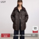 复古针织翻领PU皮90鸭绒通勤羽绒服外套中长款 LILY2025冬新款 女装
