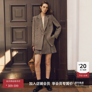 外套 绵羊毛混纺老钱风人字纹驳领廓形通勤西装 LILY2025新款 女装