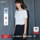 流行一字领都市通勤基础T恤合身夏日白色短袖 LILY25新款 时尚 上衣