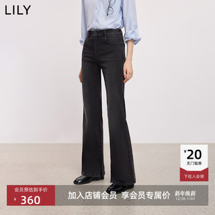 加绒休闲高腰微喇叭牛仔长裤 修身 复古美式 LILY2025秋冬小个子女款