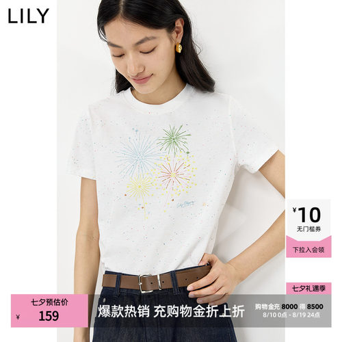 LILY通勤撞色设计感圆领烟花短袖