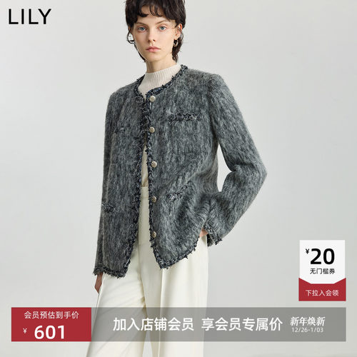 LILY羊毛混纺短款小香风毛呢外套