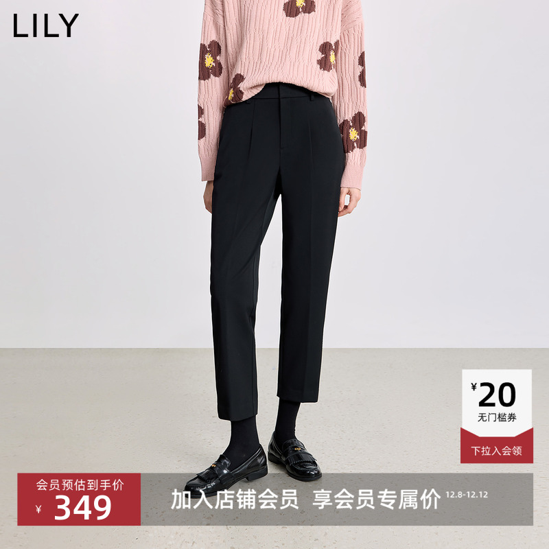 LILY磨毛通勤百搭加绒弹力休闲裤