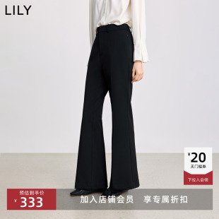 西裤 LILY2025冬新款 休闲弹力加绒气质通勤黑色微喇裤 复古窄版 女装