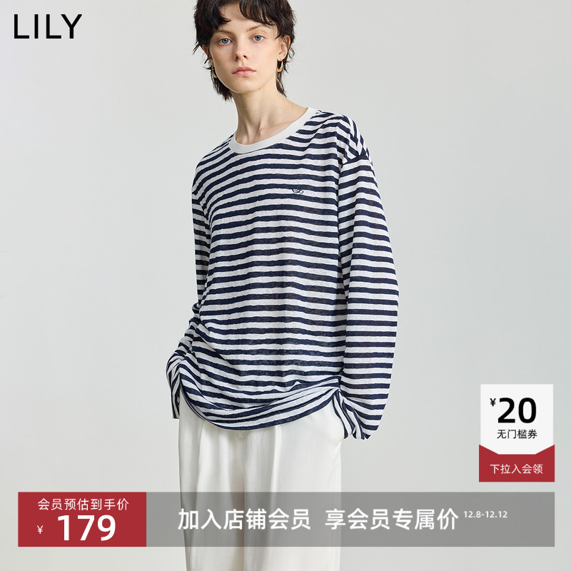 LILY通勤百搭撞色条纹简约T恤