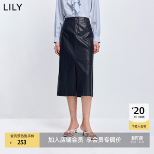 复古休闲气质通勤开叉深色直筒裙半身裙中长款 LILY2026春新款 女装