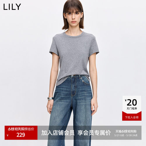 LILY通勤莱赛尔短袖圆领休闲T恤