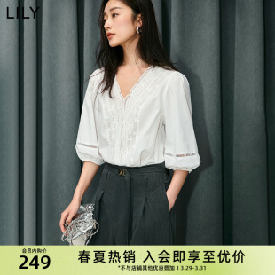 女装 舒适全棉气质温柔浪漫都市通勤套头雪纺衫 LILY2024夏新款 衬衫