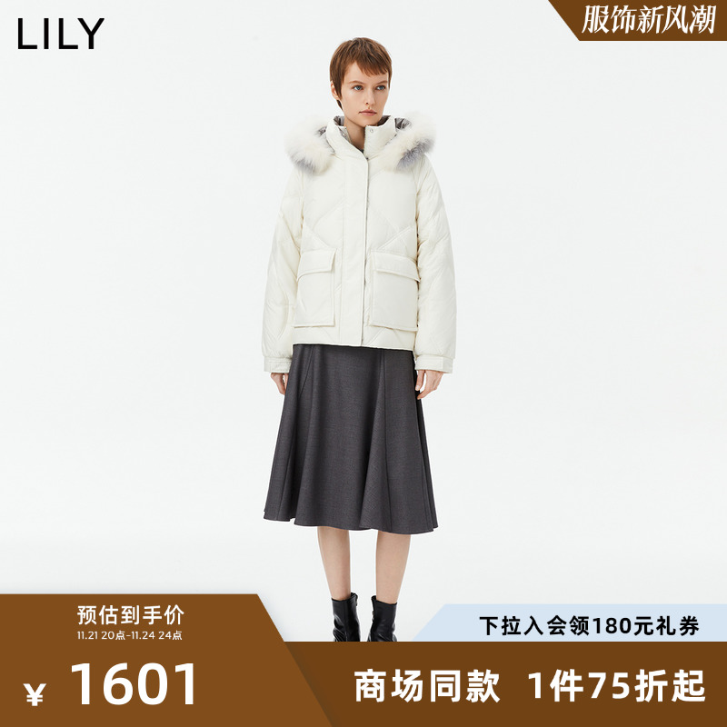 【商场同款】LILY2023冬新款女装保暖连帽鸭绒羽绒服外套小个子女