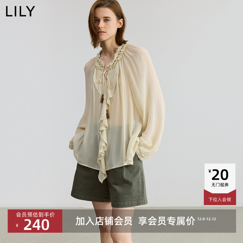 LILY荷叶边法式女装雪纺套头衫