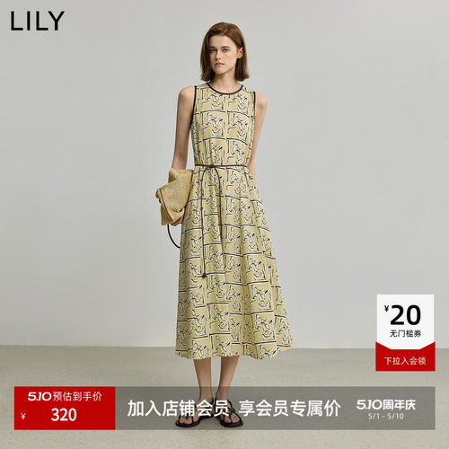 LILY莱赛尔亚麻无袖印花连衣裙