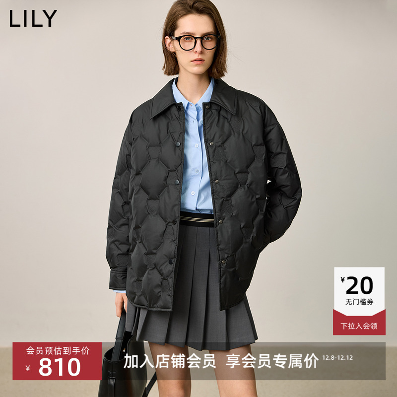 LILY中长款经典格纹羽绒服外套