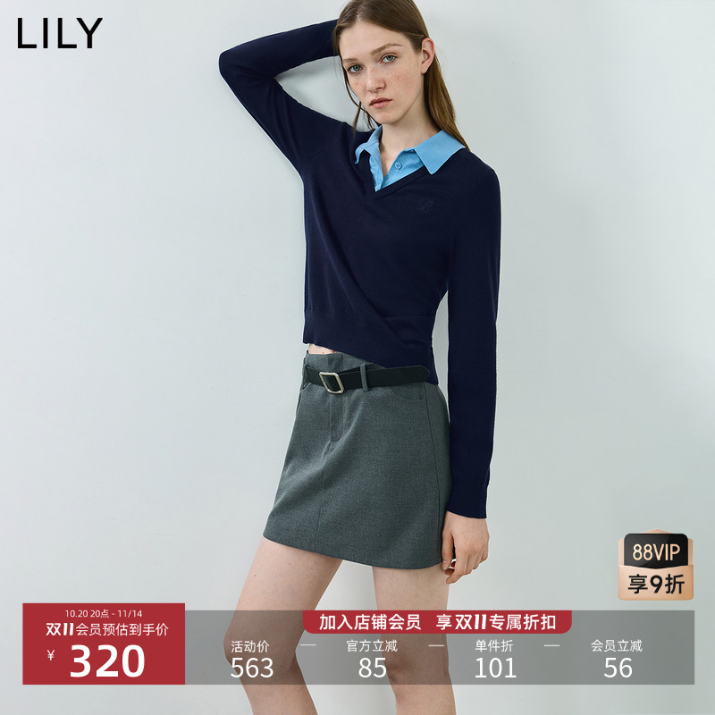 LILY通勤针织衫学院风假两件毛衣