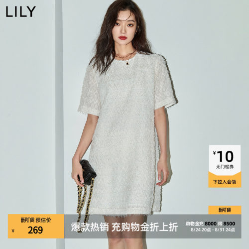 LILY通勤小个子圆领简约连衣裙