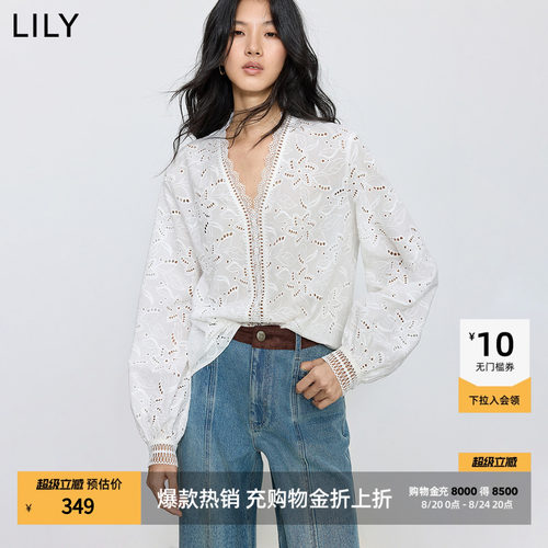 LILY法式镂空通勤蕾丝纯棉套头衫