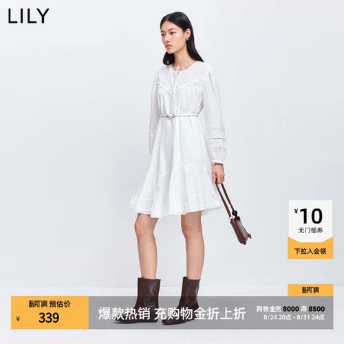 LILY通勤蕾丝灯笼袖法式连衣裙
