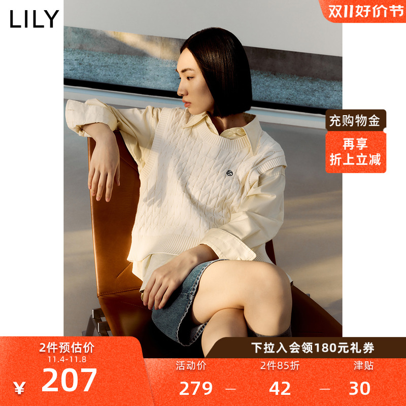 【商场同款】LILY2023春新款女装时尚复古绞花宽松针织马甲背心