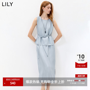 醋酸LILY2026夏新款法式假两件收腰气质通勤无袖圆领连衣裙女