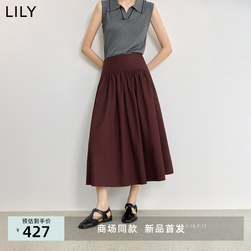 【商场同款】LILY2025秋新款女装全棉复古休闲A字裙半身裙中长裙
