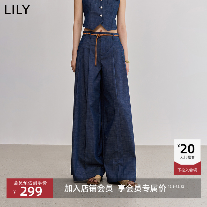 LILY宽松休闲百搭仿牛仔阔腿裤