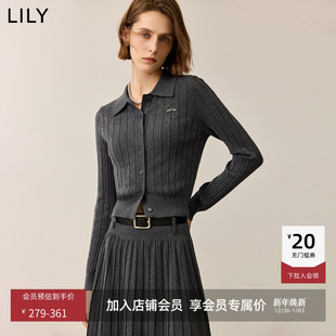 显瘦通勤针织开衫 格雷系学院风POLO领修身 外套 女装 LILY2024冬新款
