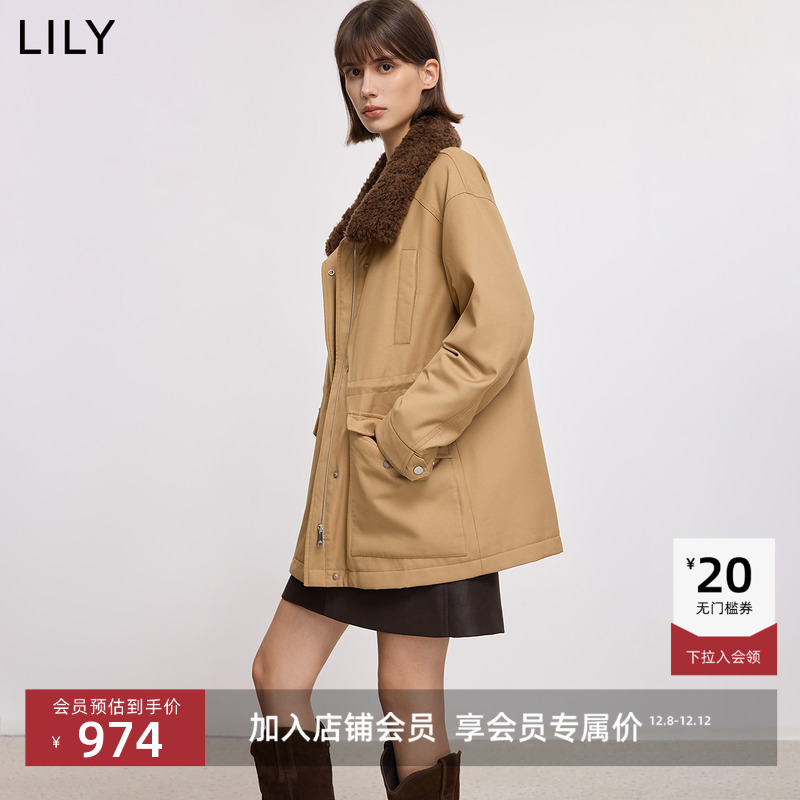 LILY通勤鸭绒翻领工装派克羽绒服